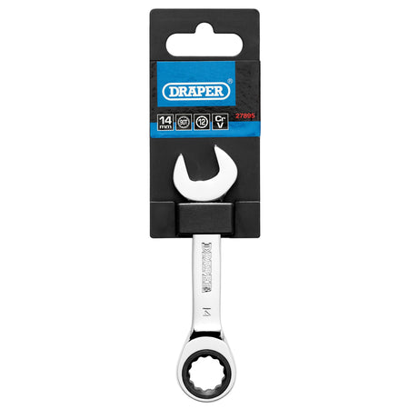Draper HI-TORQ Metric Stubby Ratchet Combination Spanner, 14mm : Model No. 8230MMS