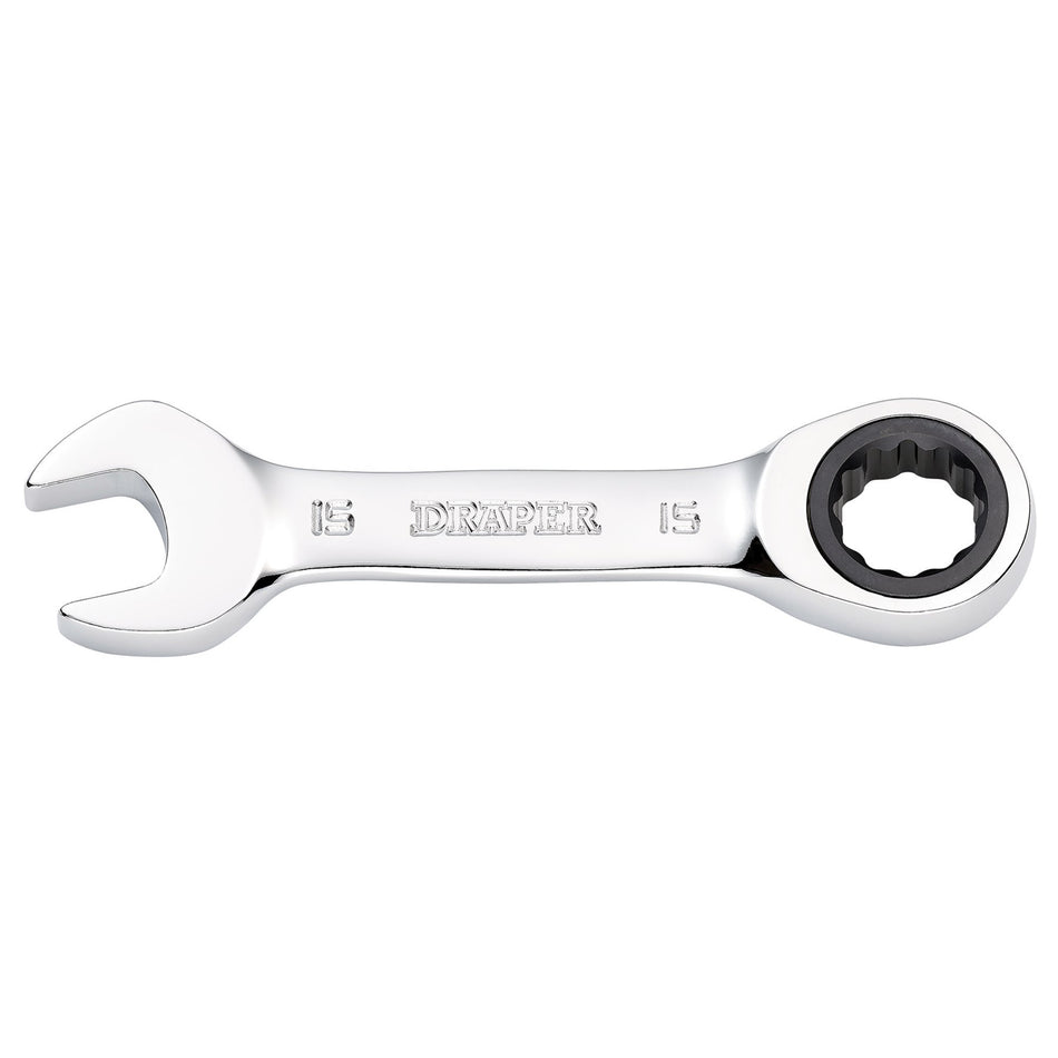 Draper HI-TORQ Metric Stubby Ratchet Combination Spanner, 15mm : Model No. 8230MMS