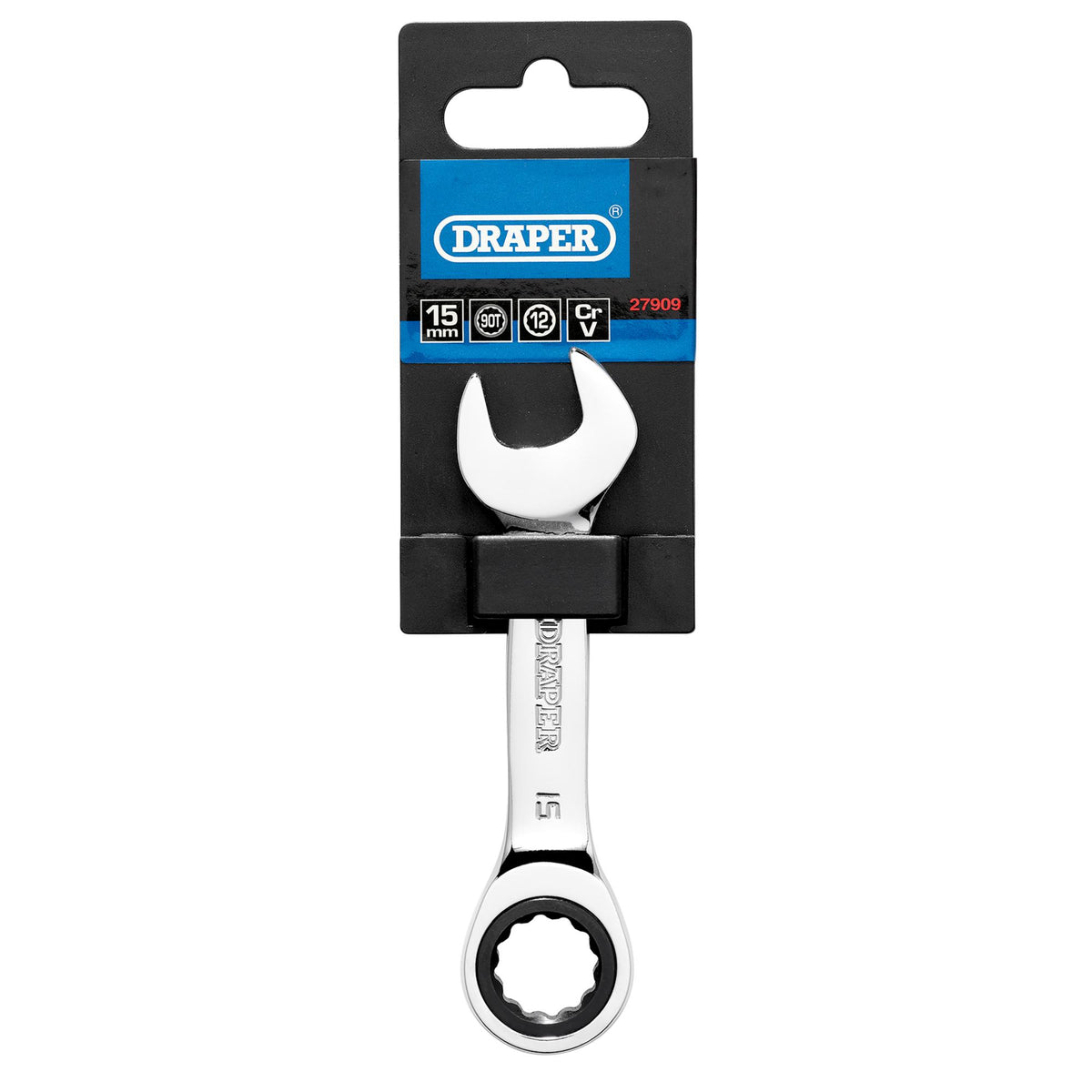 Draper HI-TORQ Metric Stubby Ratchet Combination Spanner, 15mm : Model No. 8230MMS