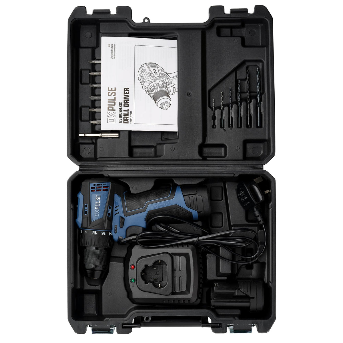 DXPULSE 12V Brushless Drill Driver Kit, 2 x 2.0Ah Batteries, 1 x Charger
