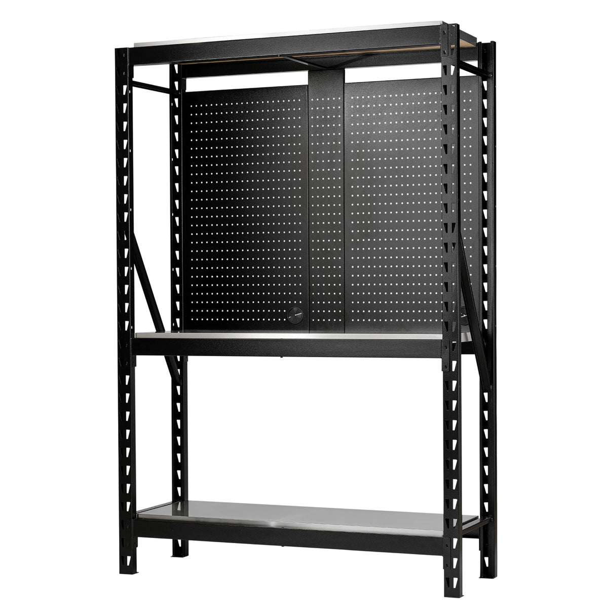 BUNKER 17 Piece Modular 3 Tier Racking with Stainless Steel Shelving and Pegboards, 1500mm : Model No. MS400-54-17PC S