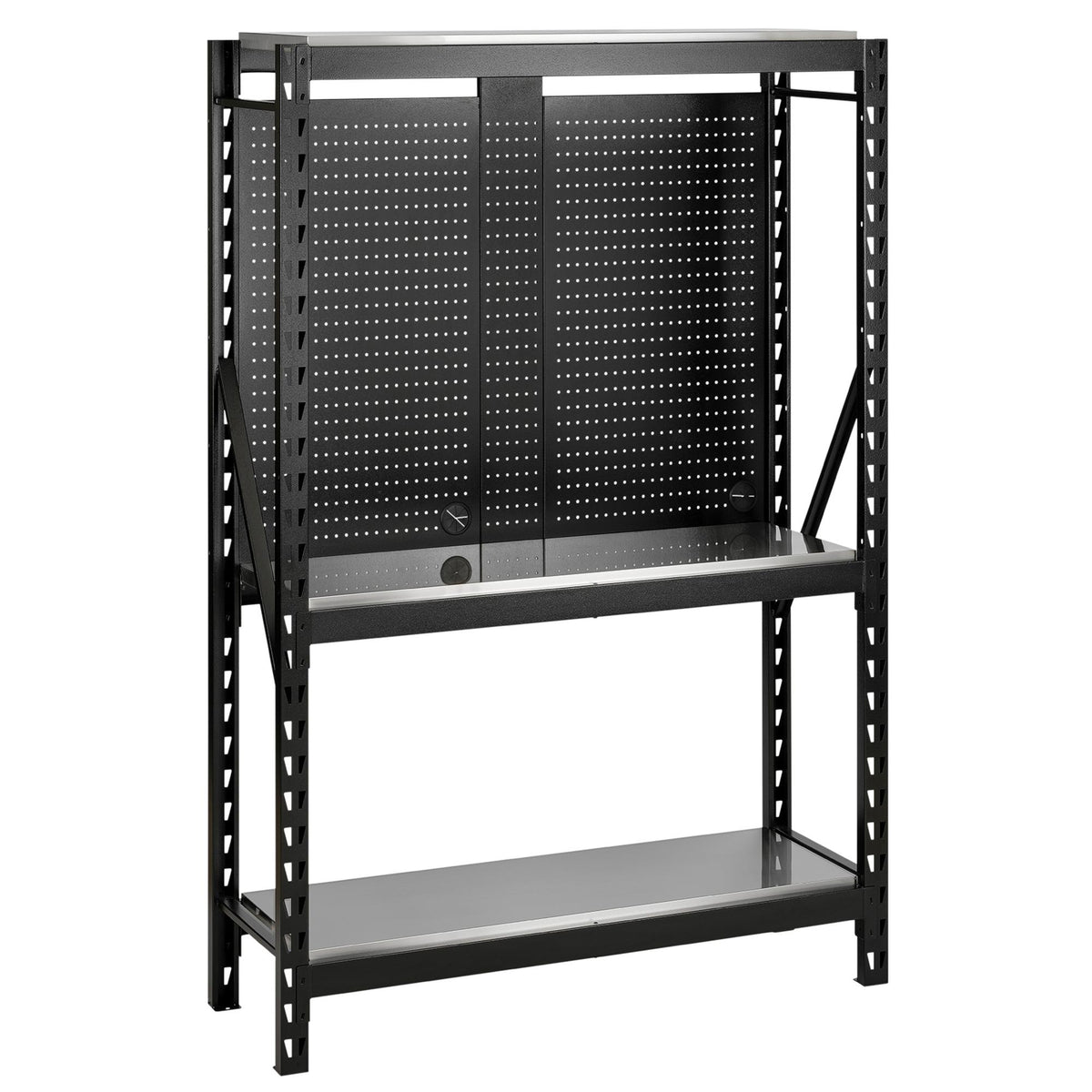 BUNKER 17 Piece Modular 3 Tier Racking with Stainless Steel Shelving and Pegboards, 1500mm : Model No. MS400-54-17PC S
