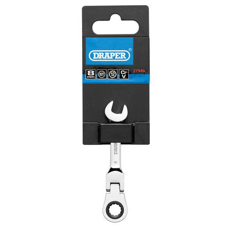 Draper HI-TORQ Metric Stubby Flexible Head Ratchet Combination Spanner, 8mm : Model No. 8230FMMBS