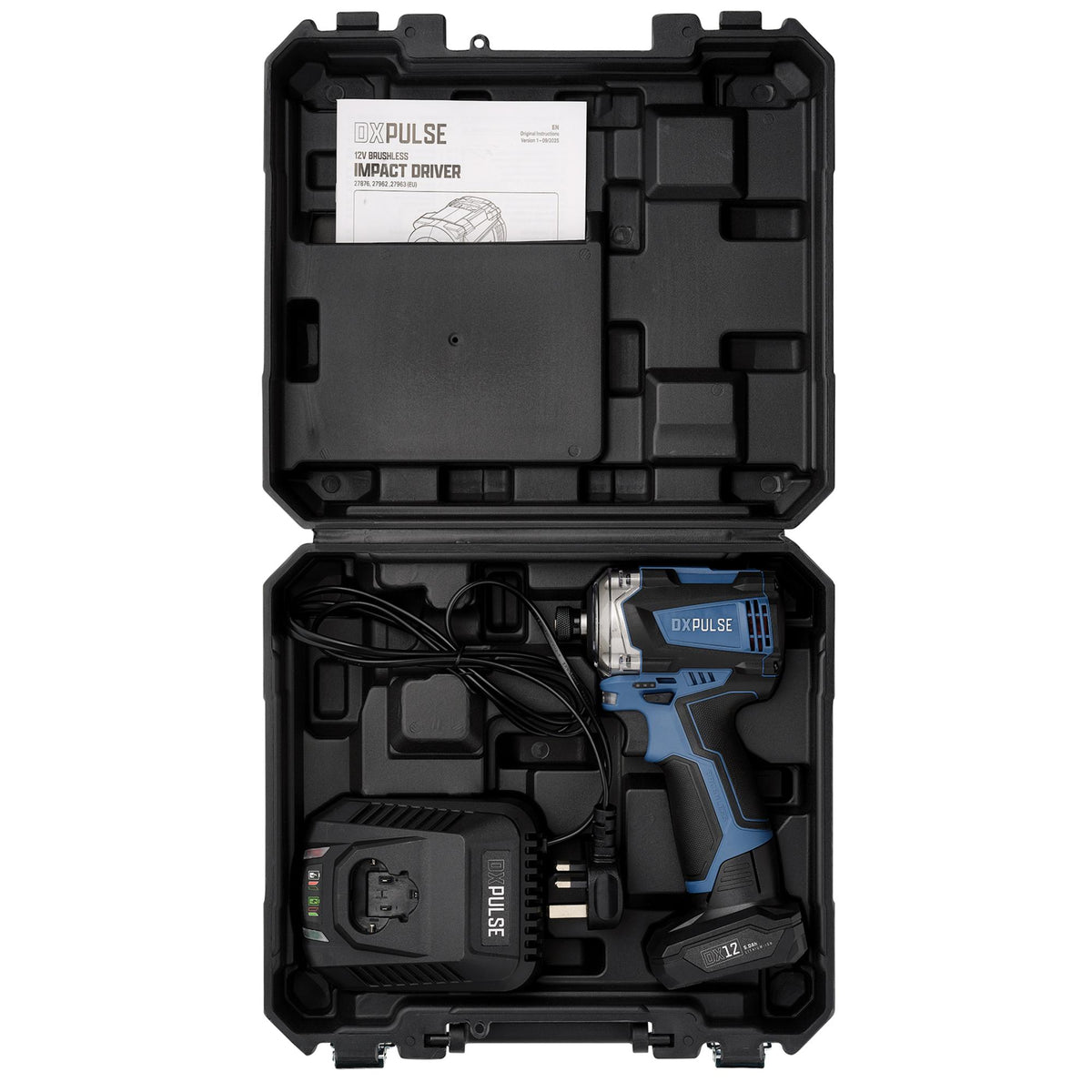 DXPULSE 12V Brushless Impact Driver Kit, 1/4" Sq. Dr., 1 x 5.0Ah Battery, 1 x Fast Charger