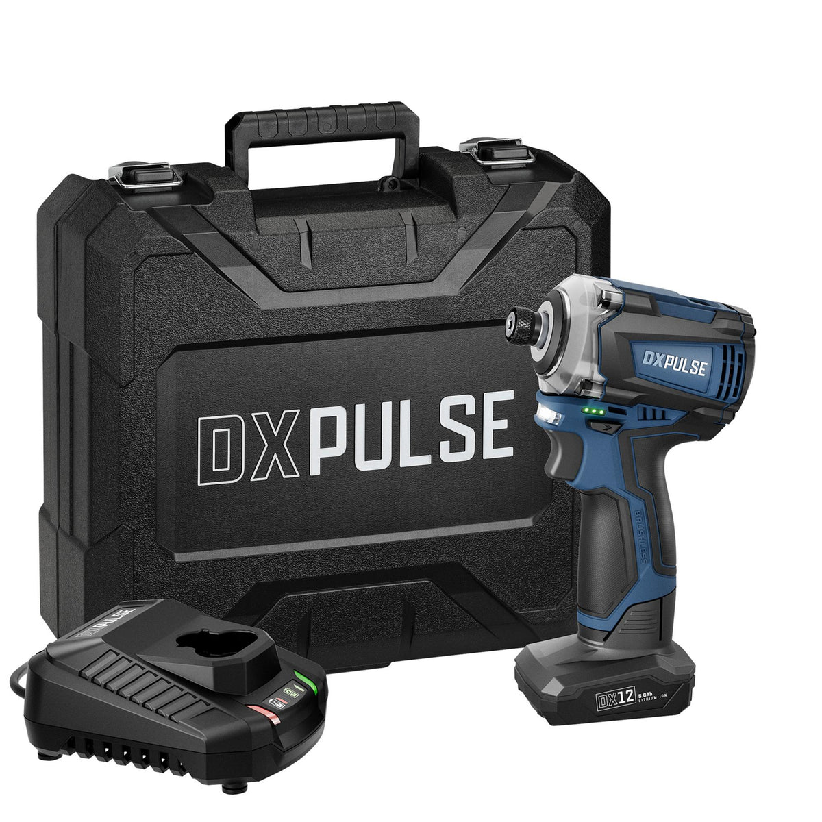 DXPULSE 12V Brushless Impact Driver Kit, 1/4" Sq. Dr., 1 x 5.0Ah Battery, 1 x Fast Charger