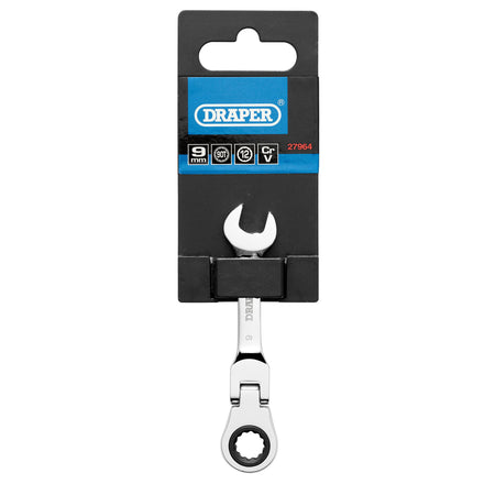 Draper HI-TORQ Metric Stubby Flexible Head Ratchet Combination Spanner, 9mm : Model No. 8230FMMBS