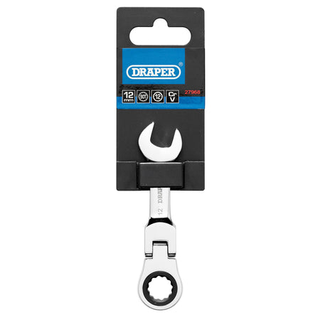 Draper HI-TORQ Metric Stubby Flexible Head Ratchet Combination Spanner, 12mm : Model No. 8230FMMBS