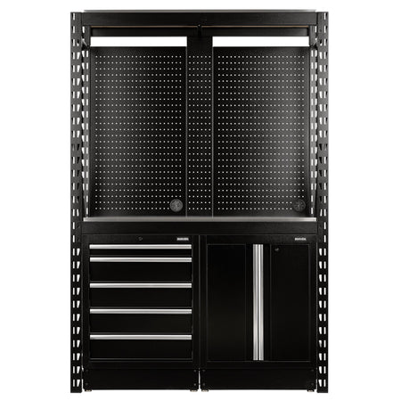BUNKER 15 Piece Modular Storage Combo 2 Tier Racking with Stainless Steel Shelving, Pegboards and Floor Cabinets, 1500mm : Model No. MS400-C1 15PC S