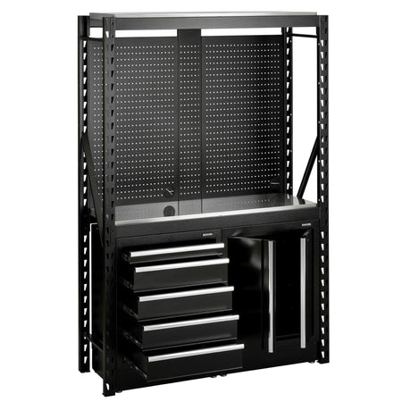 BUNKER 15 Piece Modular Storage Combo 2 Tier Racking with Stainless Steel Shelving, Pegboards and Floor Cabinets, 1500mm : Model No. MS400-C1 15PC S