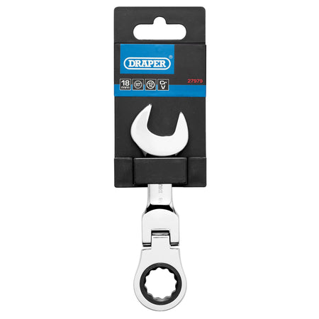 Draper HI-TORQ Metric Stubby Flexible Head Ratchet Combination Spanner, 18mm : Model No. 8230FMMBS