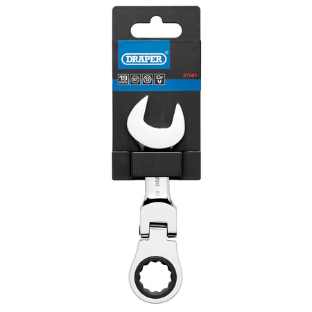 Draper HI-TORQ Metric Stubby Flexible Head Ratchet Combination Spanner, 19mm : Model No. 8230FMMBS