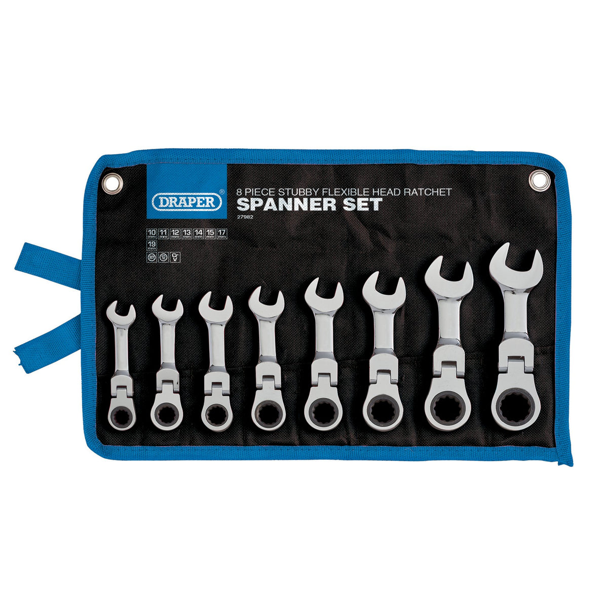 Draper HI-TORQ Metric Stubby Flexible Head Ratchet Combination Spanner Set (8 Piece) : Model No. 8230FMMBS/8