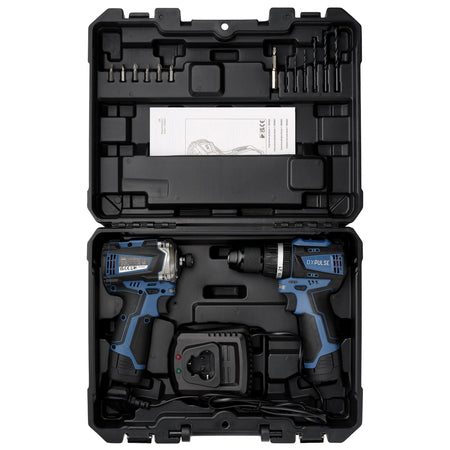 DXPULSE 12V Brushless Combi Drill & Impact Driver Kit, 1/4" Sq. Dr., 2 x 2.0Ah Batteries, 1 x Charger