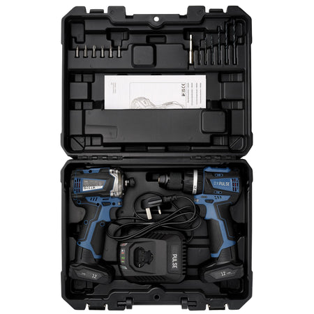 DXPULSE 12V Brushless Combi Drill & Impact Driver Kit, 1/4" Sq. Dr., 2 x 4.0Ah Batteries, 1 x Fast Charger