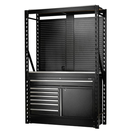 BUNKER 14 Piece Modular Storage Combo 2 Tier Racking with Stainless Steel Shelving, Pegboards and Floor Cabinet, 1500mm : Model No. MS400-C2 14PC S