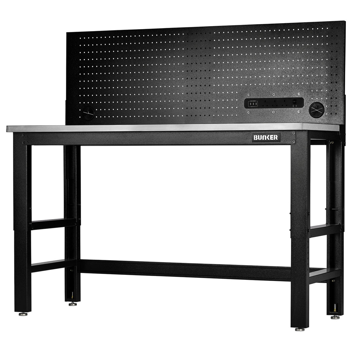 BUNKER Workbench with Stainless Steel Worktop and Power Pegboard, 1550mm : Model No. B300-WB61SSPP