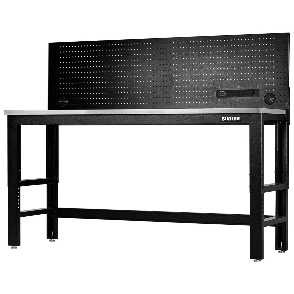 BUNKER Workbench with Stainless Steel Worktop and Power Pegboard, 1830mm : Model No. B300-WB72SSPP