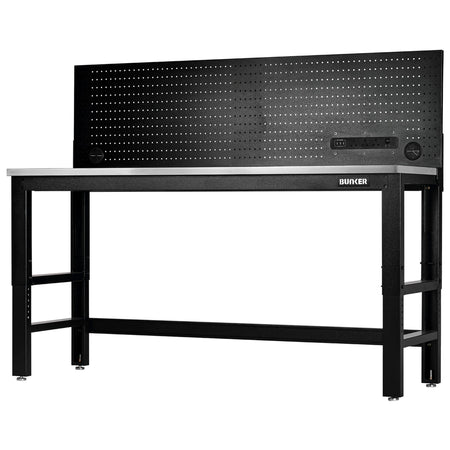 BUNKER Workbench with Stainless Steel Worktop and Power Pegboard, 1830mm : Model No. B300-WB72SSPP