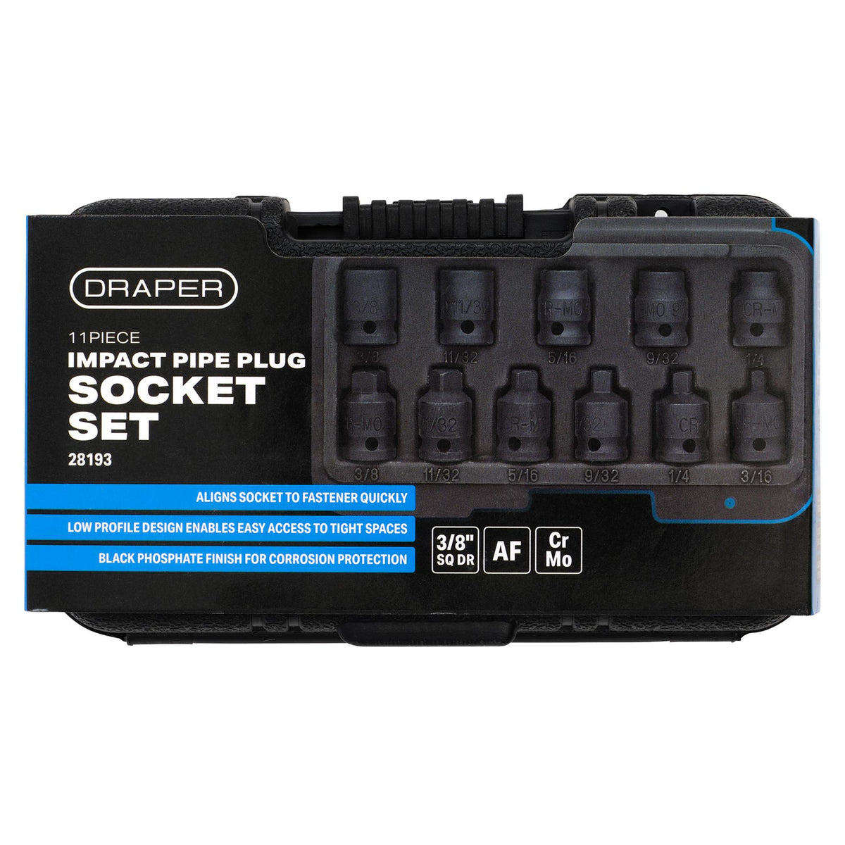 Impact Pipe Plug Socket Set, 3/8" Sq. Dr. (11 Piece)
