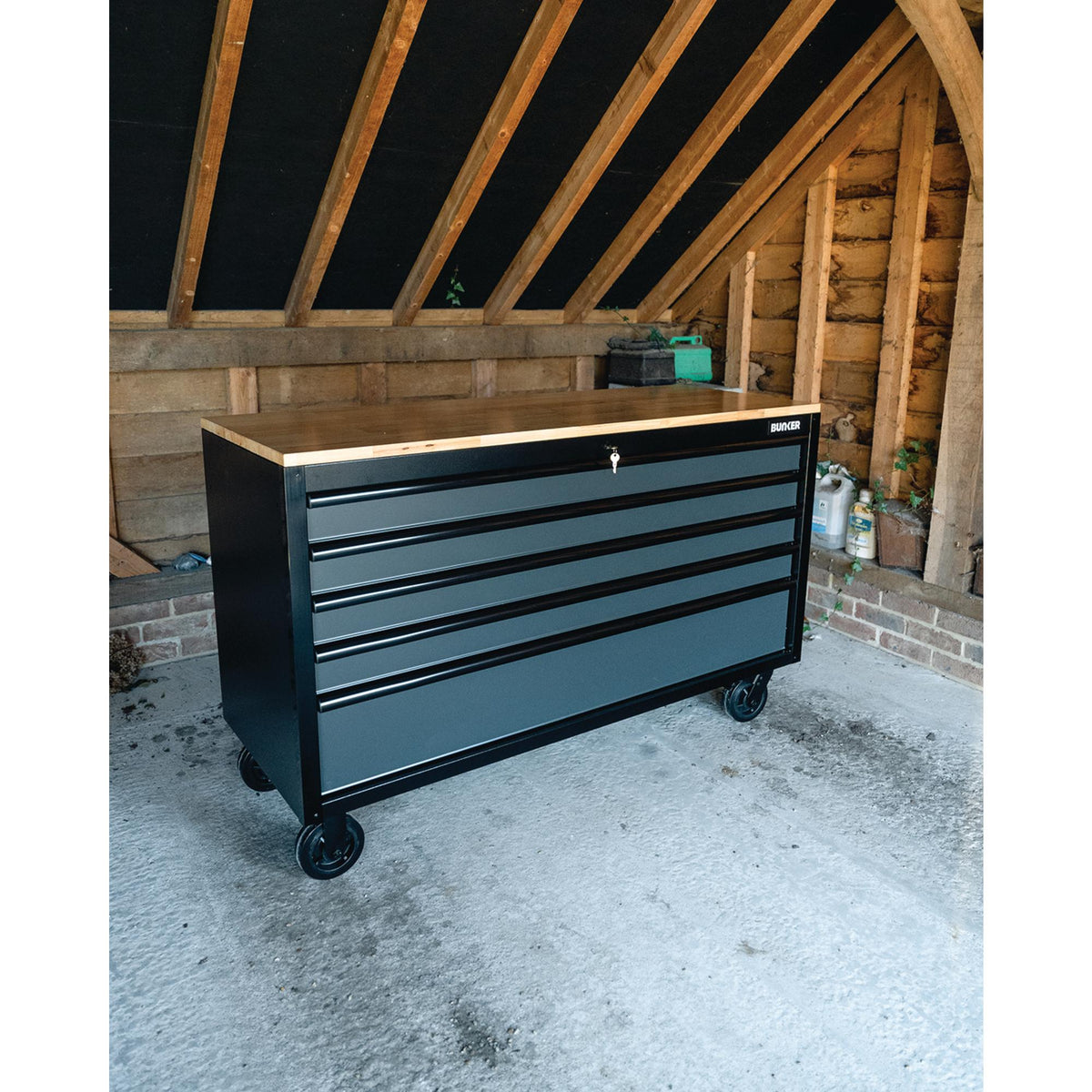 BUNKER 5 Drawer Workbench Roller Tool Cabinet, 61", Grey : Model No. B100-61G5D