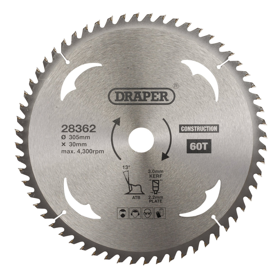TCT Construction Circular Saw Blade, 305 x 30mm, 60T: Model No. SBC10