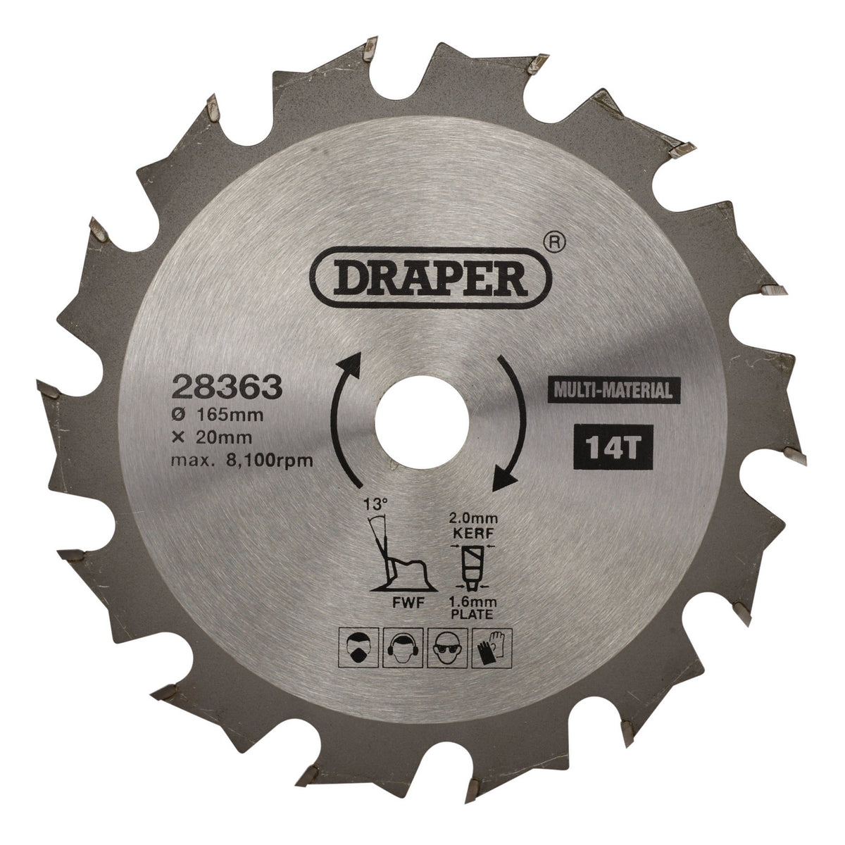 TCT Multi-Purpose Circular Saw Blade, 165 x 20mm, 14T: Model No. SBM1