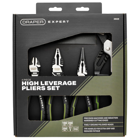 Draper Expert High Leverage Pliers Set with Water Pump Pliers (4 Piece) : Model No. PL-EX/HLP-SET3