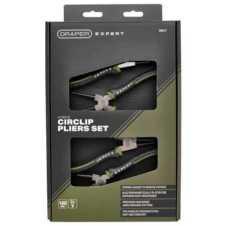 Draper Expert Circlip Pliers Set, 180mm (4 Piece) : Model No. PL-EX/CP-SET