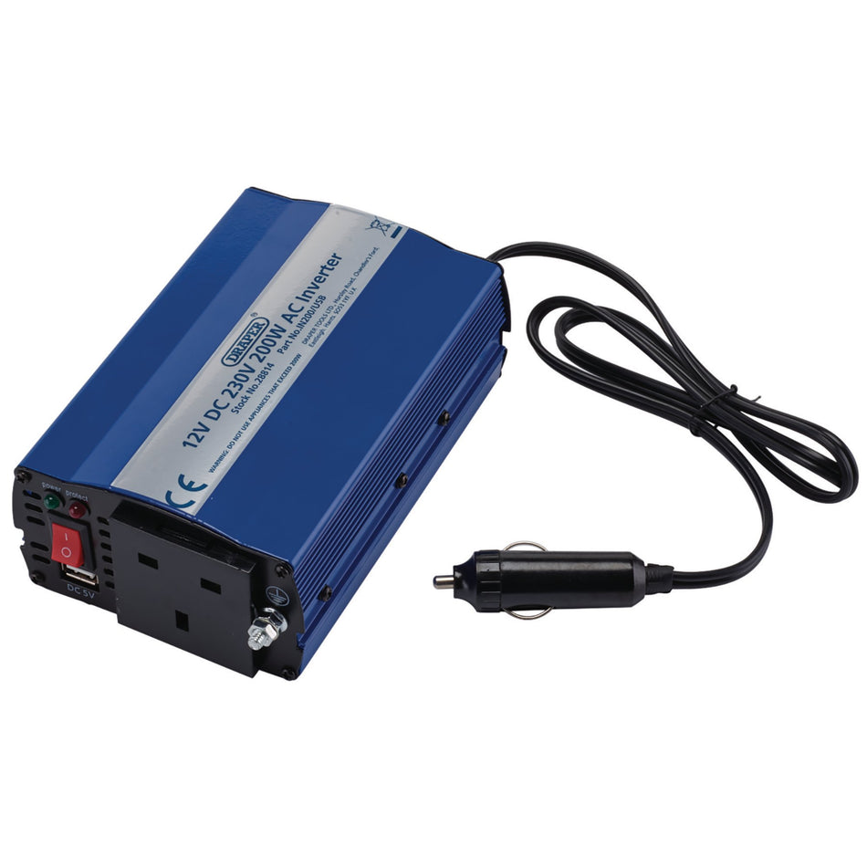 DRAPER 12V 200W DC-AC Inverter: Model No.IN200/USB