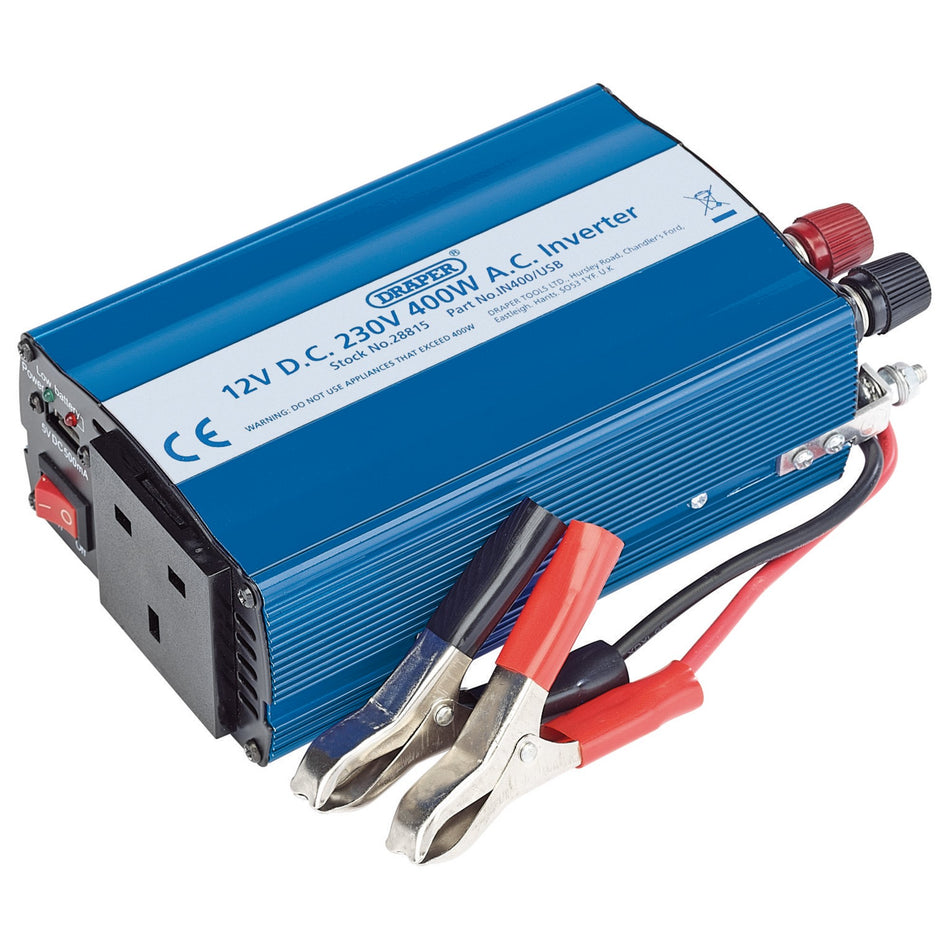 DRAPER 12V 400W DC-AC Inverter: Model No.IN400/USB