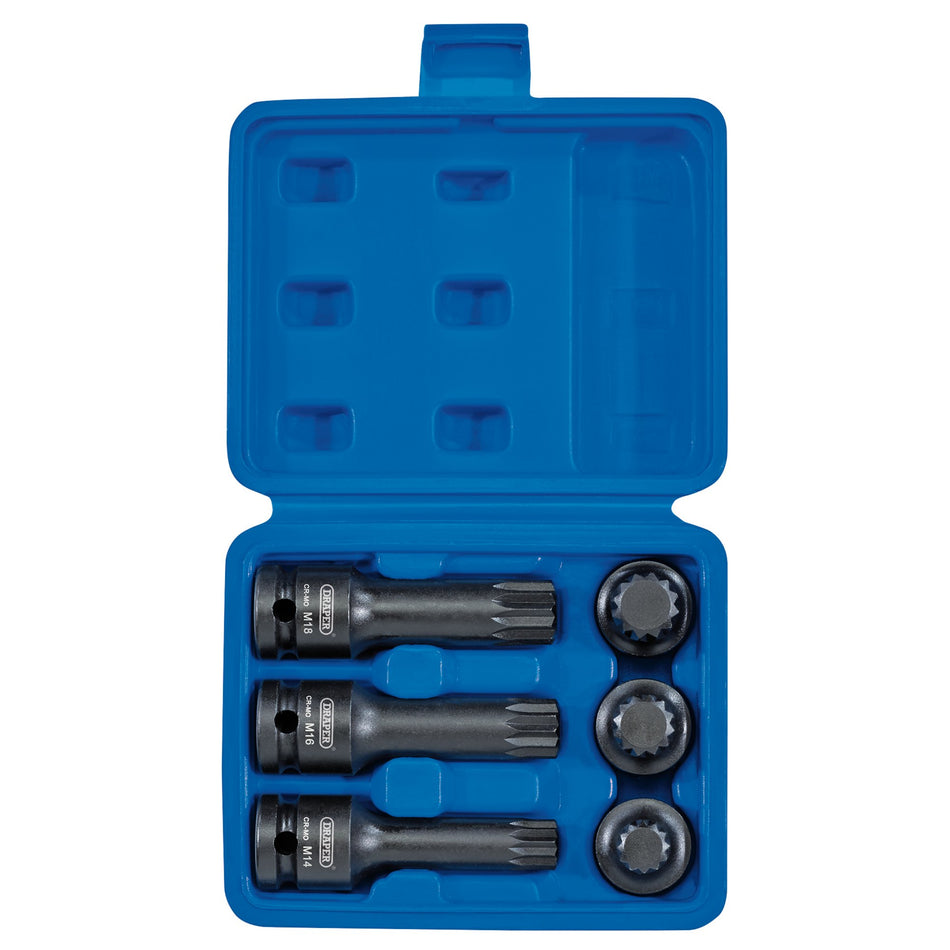 DRAPER Expert 6 piece 1/2in. Sq. Dr. Impact Spline Bit Set: Model No.ISS6