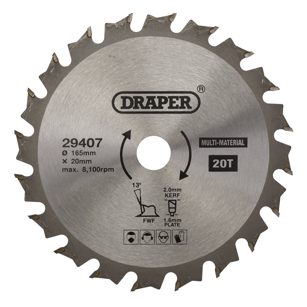 TCT Multi-Purpose Circular Saw Blade, 165 x 20mm, 20T: Model No. SBM2