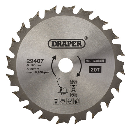 TCT Multi-Purpose Circular Saw Blade, 165 x 20mm, 20T: Model No. SBM2
