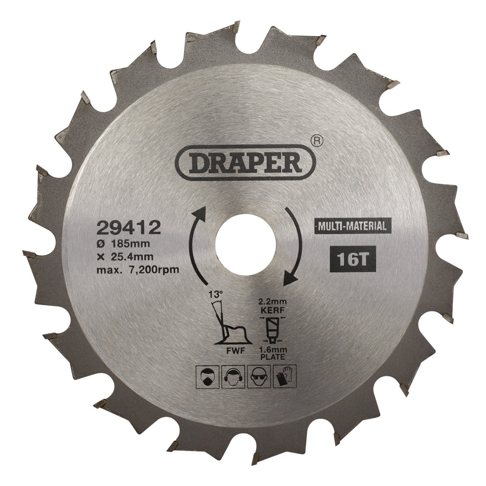 TCT Multi-Purpose Circular Saw Blade, 185 x 25.4mm, 16T: Model No. SBM3