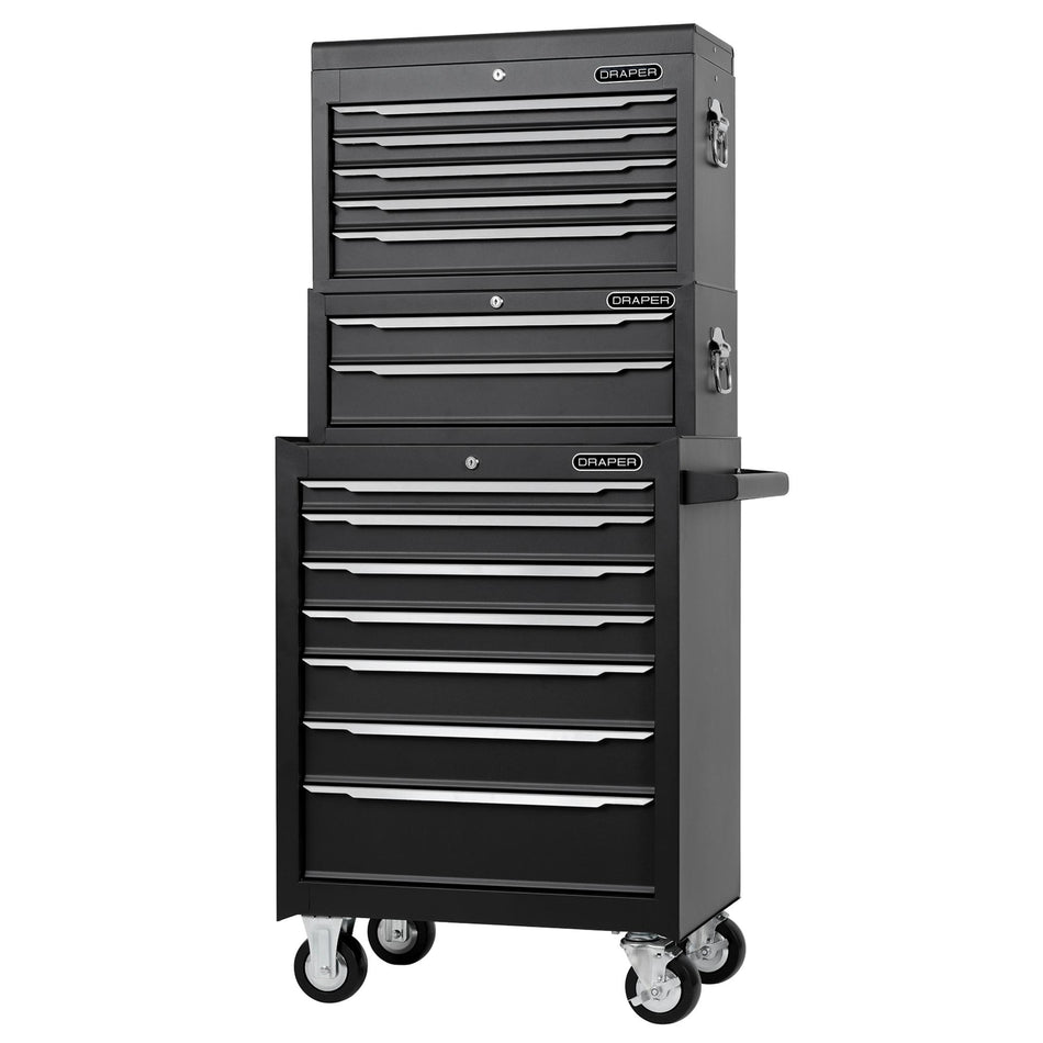 Combined Roller Cabinet, Mid Tool Chest and Tool Chest, 14 Drawers, 26"