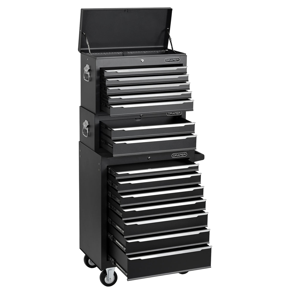 Combined Roller Cabinet, Mid Tool Chest and Tool Chest, 14 Drawers, 26"