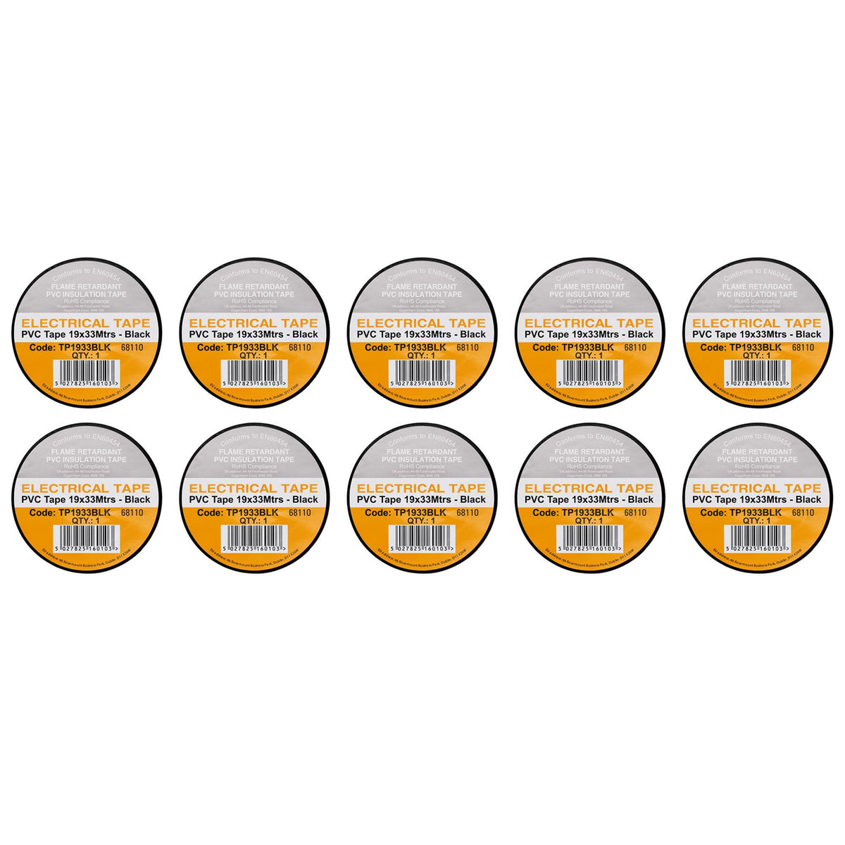Black PVC Electrical Insulation Tape, 19mm x 33m (Pack of 10)