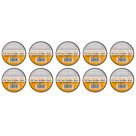 Black PVC Electrical Insulation Tape, 19mm x 33m (Pack of 10)