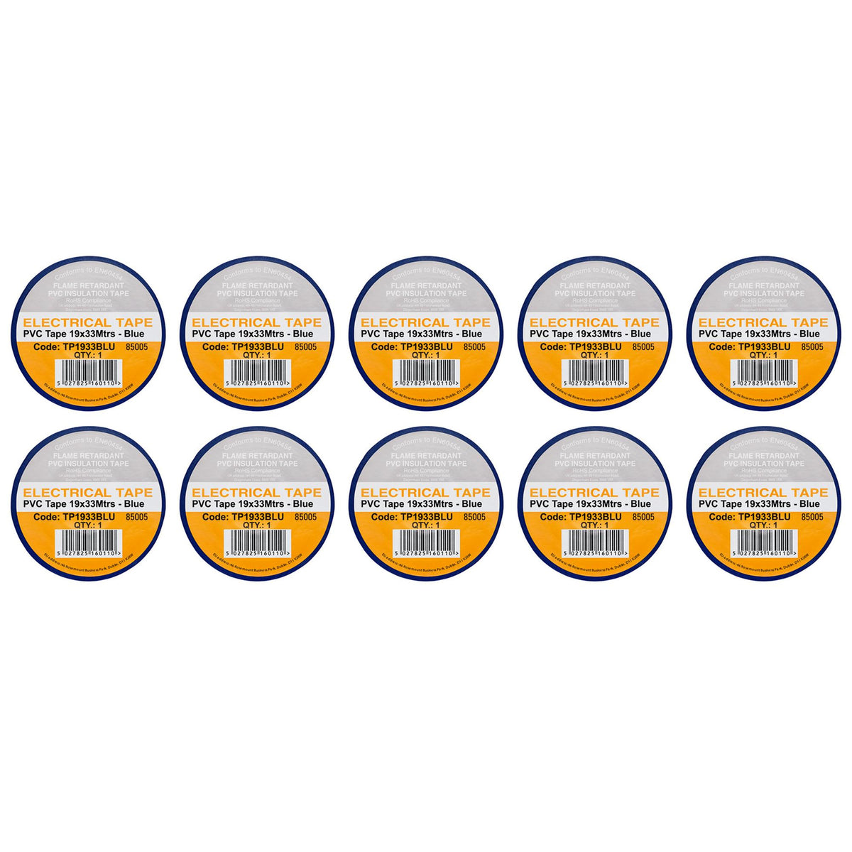 Blue PVC Electrical Insulation Tape, 19mm x 33m (Pack of 10)