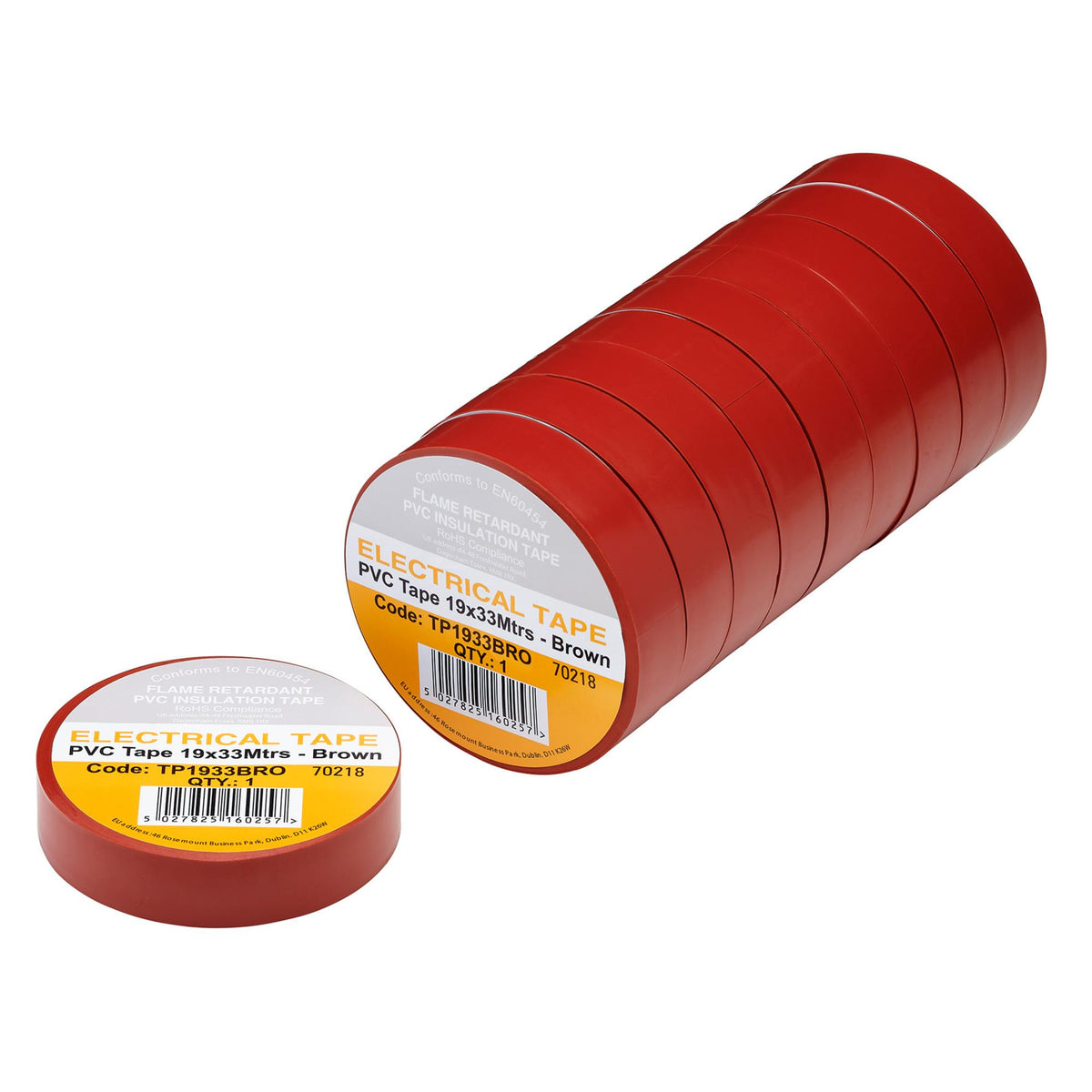 Brown PVC Electrical Insulation Tape, 19mm x 33m (Pack of 10)