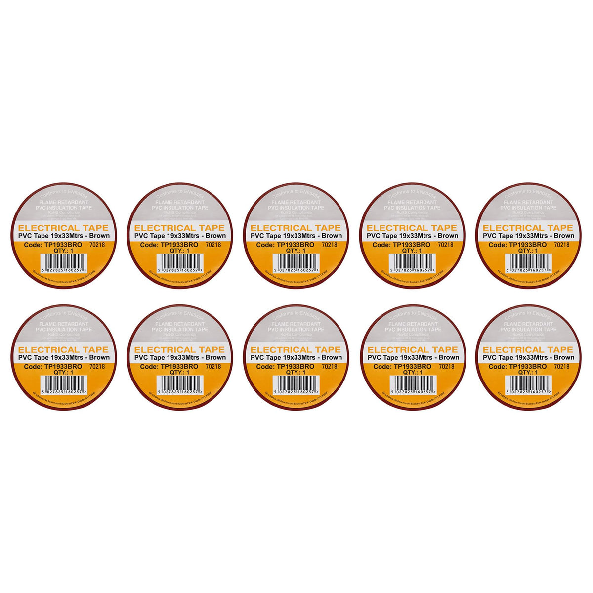 Brown PVC Electrical Insulation Tape, 19mm x 33m (Pack of 10)