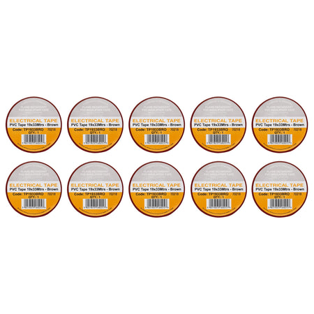Brown PVC Electrical Insulation Tape, 19mm x 33m (Pack of 10)