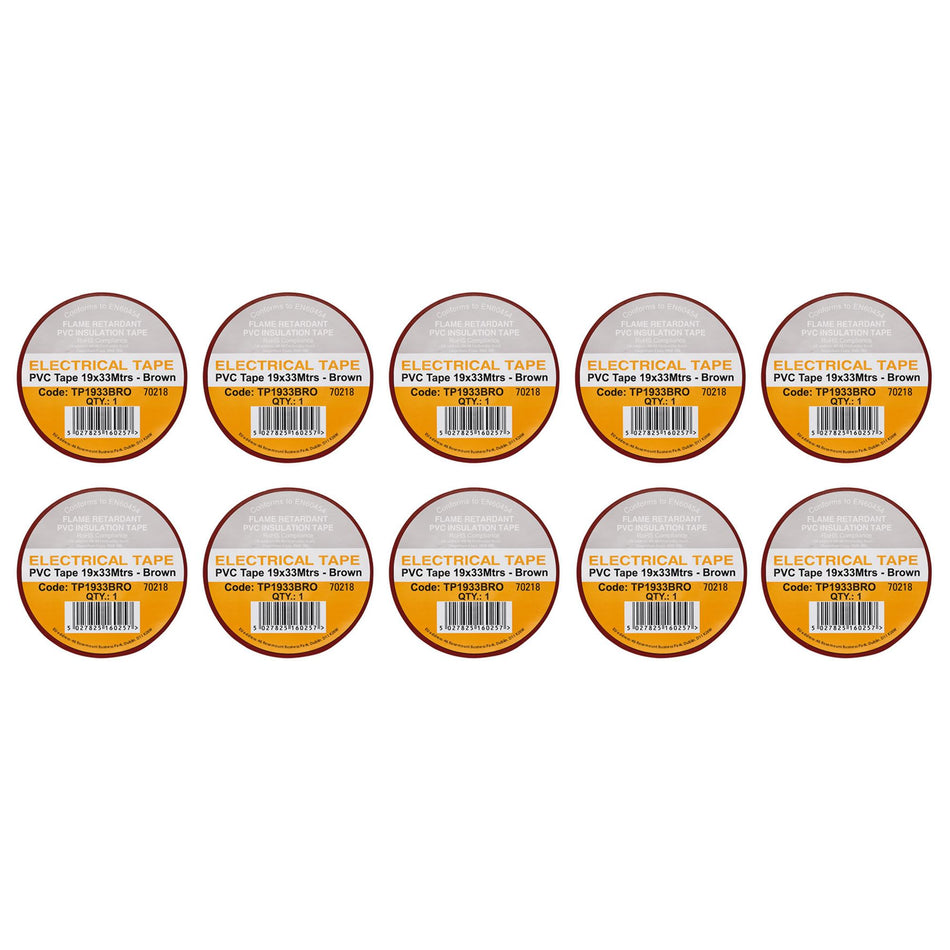 Brown PVC Electrical Insulation Tape, 19mm x 33m (Pack of 10)