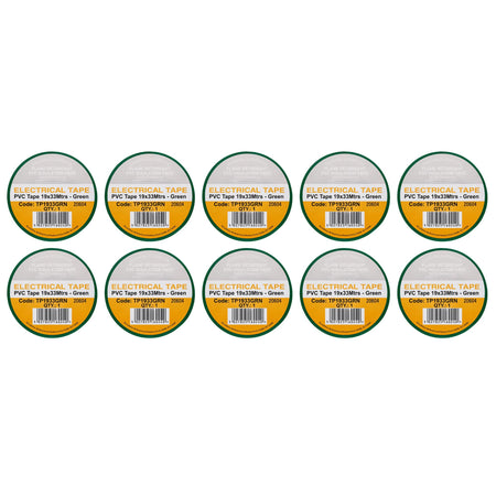 Green PVC Electrical Insulation Tape, 19mm x 33m (Pack of 10)