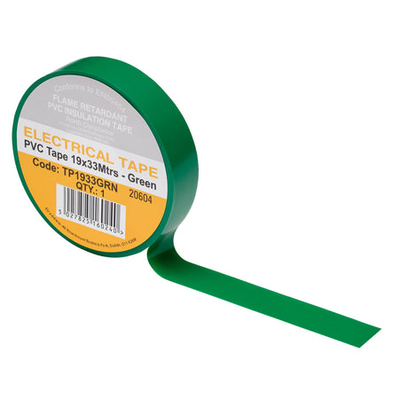Green PVC Electrical Insulation Tape, 19mm x 33m (Pack of 10)