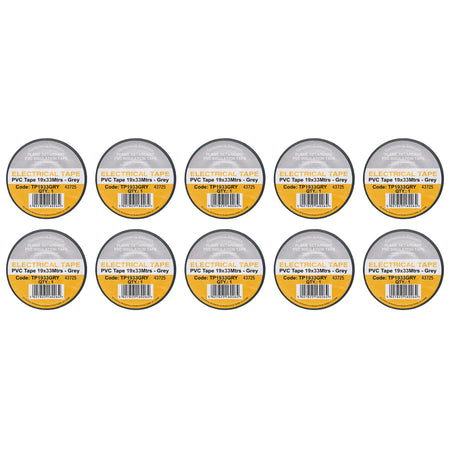 Grey PVC Electrical Insulation Tape, 19mm x 33m (Pack of 10)