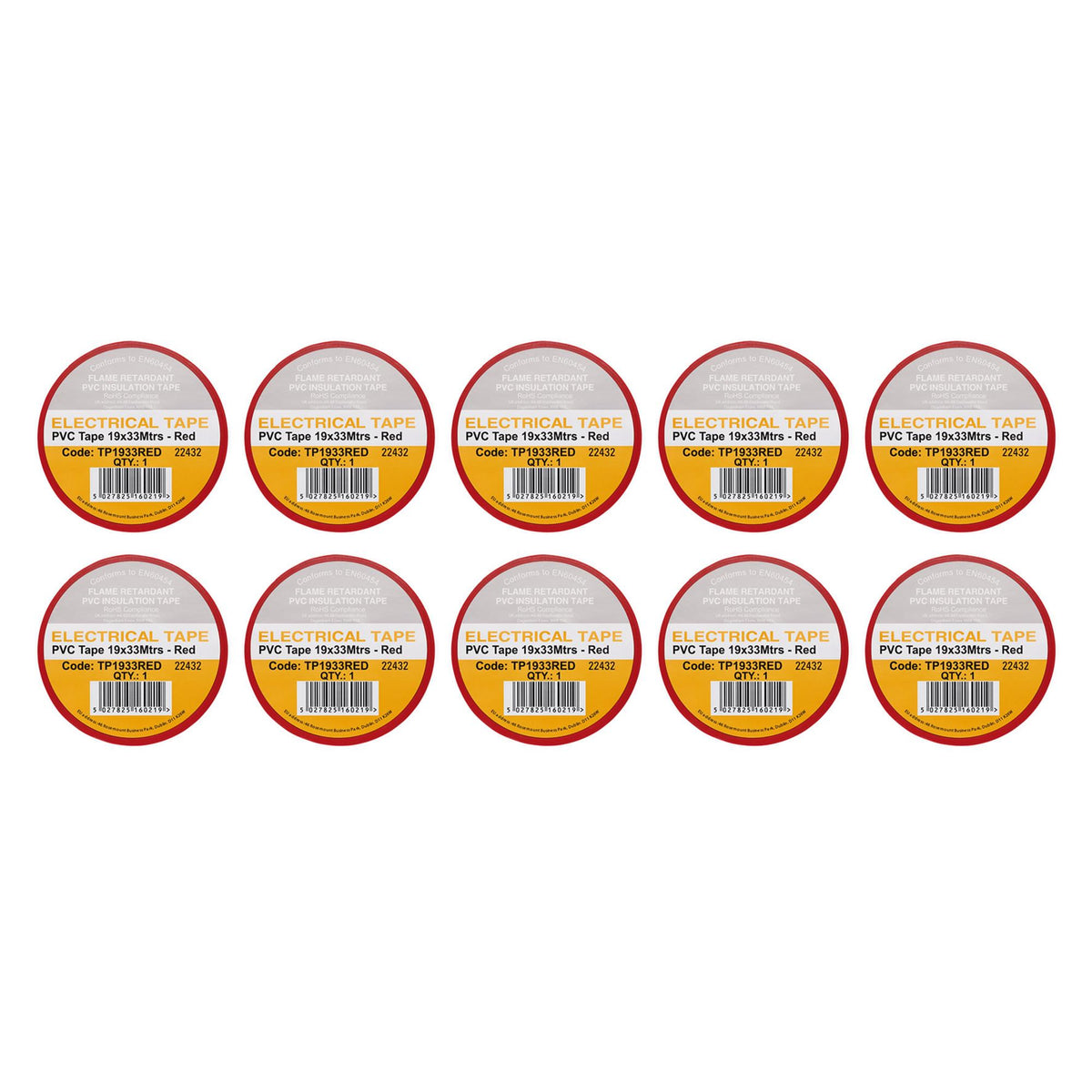 White PVC Electrical Insulation Tape, 19mm x 33m (Pack of 10)