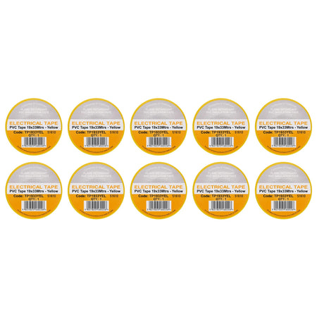 Yellow PVC Electrical Insulation Tape, 19mm x 33m (Pack of 10)