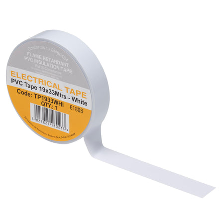 White PVC Electrical Insulation Tape, 19mm x 33m (Pack of 10)