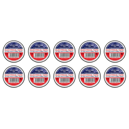 Black PVC Electrical Insulation Tape, 19mm x 20m (Pack of 10)
